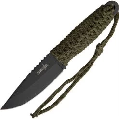 China Made M4007 Camping Fixed Drop Point Blade Knife With Olive Green Cord Wrapped Handle