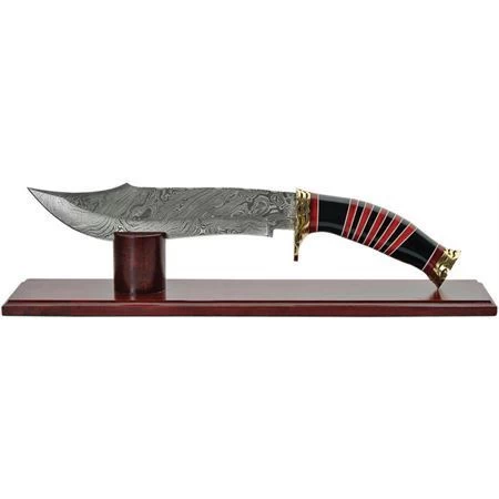 Damascus 1056 Bowie Fixed Damascus Steel Blade Knife With Round Design Black And Red Wood Handle - Image 2