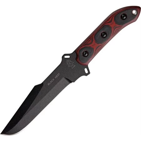 TOPS Knives TOPS BKHT01 Heat Fixed High Carbon Steel Blade Knife With Red And Black G-10 Handles