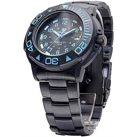 Smith & Wesson 900BLU Smith Tritium Dive Watch With Black Finish Metal Wrist Band And A Black Rubber Strap