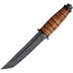 Rough Rider 1720 Tanto Fixed Blade Knife With Stacked Leather Handle