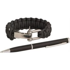 Rough Rider 1854 Silver Black Ink Pen And Black Paracord Bracelet Combo